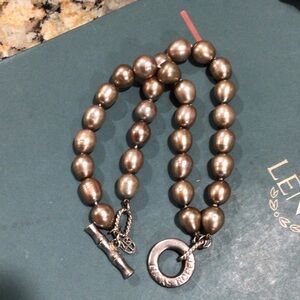 Lucas Robert Silver Pearl Bracelet with Toggle Clasp